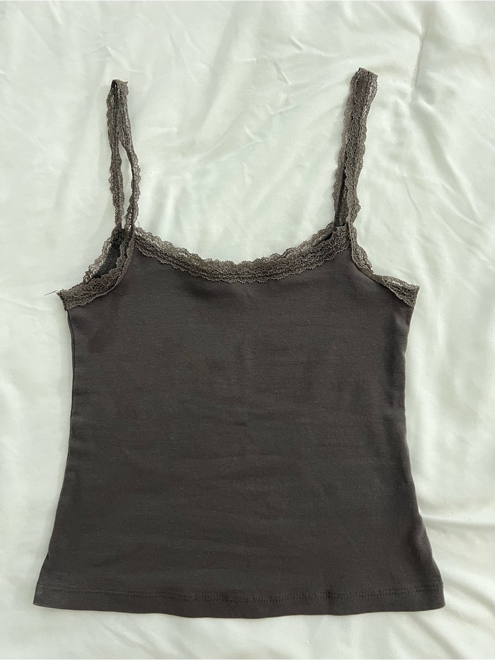 White Fox Boutique Lace-Trim Tank Top - Dark Grey